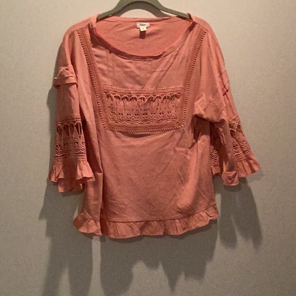 Tiny brand Coral Ruffled Crochet Sleeved Blouse